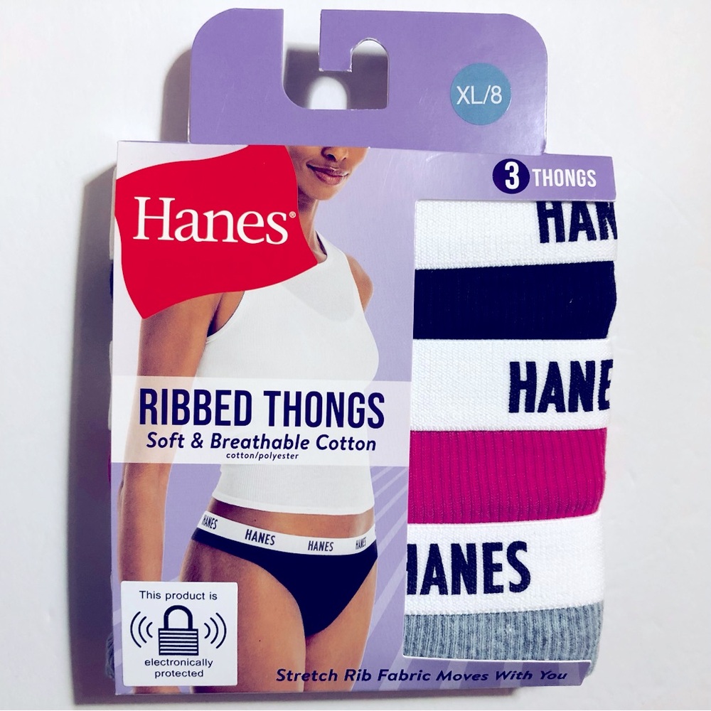 NEW HANES Thongs Underwear 3-Pack Ribbed Cotton X-Large Black Pink Gray Women’s